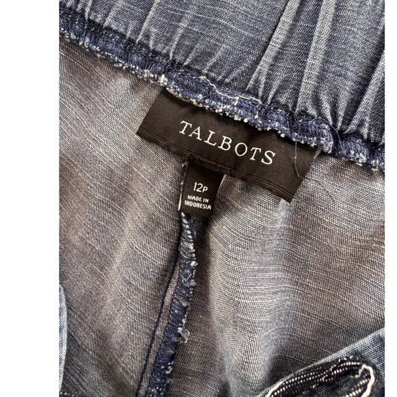Talbots Petite 12P Blue Chambray Lyocell Cottn Linen Capri Pant Drawstring Waist - Picture 4 of 9